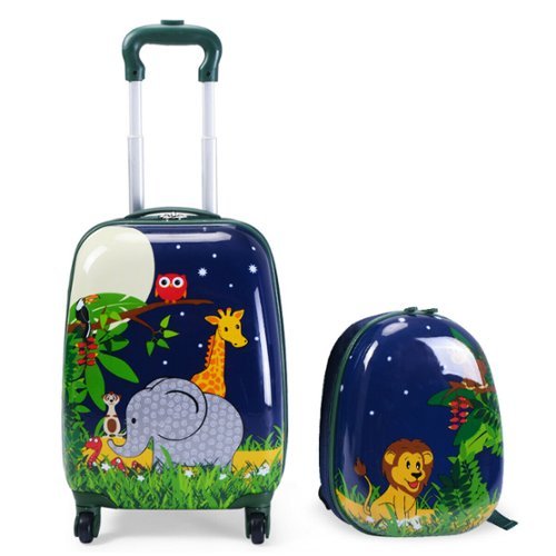 Costway 2Pcs 12'' 16'' Kids Luggage Set Suitcase Backpack School Travel Trolley ABS - dark blue