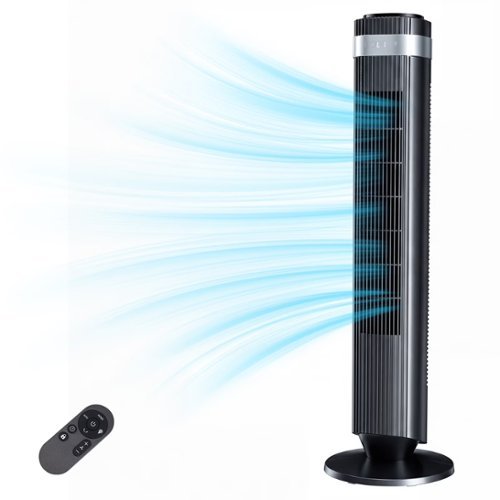 Sweet - 36" Bladeless Tower Fan with 5 Speeds, 64° Oscillation, Remote Control & 12-Hour Timer - Black-Front_Standard 