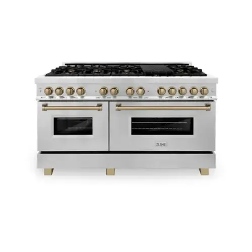 Front. ZLINE - Autograph 60" Legacy Dual Fuel Range w/ 9 Burners & Champagne Bronze Accents (RAZ-60-CB) - Multicolor.