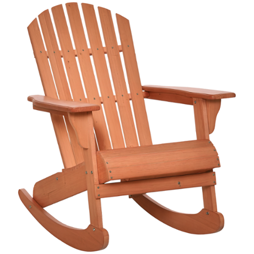 Outsunny - Wooden Adirondack Rocking Chair Outdoor Lounge Chair Fire Pit Seating with Slatted Wooden Design, Fanned Back - Teak-Front_Standard 