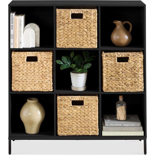 Best Choice Products - Elevated 9-Cube Storage Organizer, 11in Shelf, Bookcase, Display Shelf, w/ Metal Legs - Black-Front_Standard 
