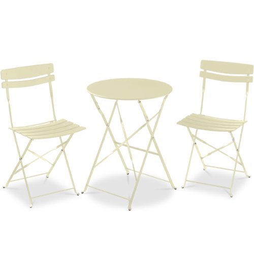 Best Choice Products - 3-Piece Small Bistro Set, Folding Patio Furniture Set of 2 Chairs and Table - Cream-Front_Standard 