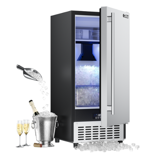 Coolski - 15 in. 100lbs/24H Commercial Nugget Ice Maker in Black, Bulit-in/Freestanding, Auto-Cleaning - Stainless Steel-Front_Standard 