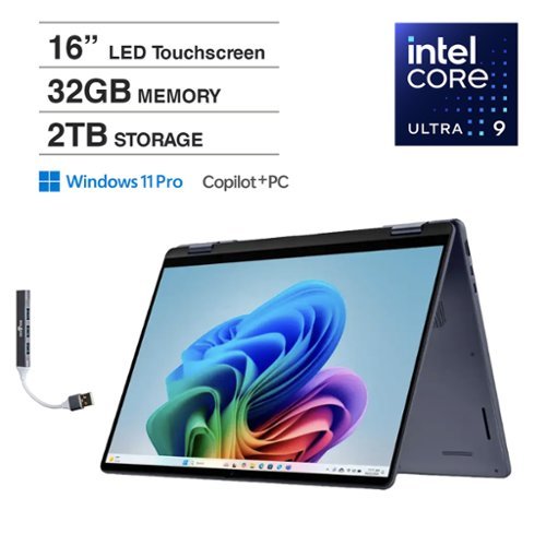 Dell - 16 2-in-1 Laptop 16.0 WQXGA Display (Intel Ultra 9-288V, 32GB LPDDR5X, 2TB PCIe SSD, Active Pen, Win 11 Pro) - Midnight Blue-Front_Standard 