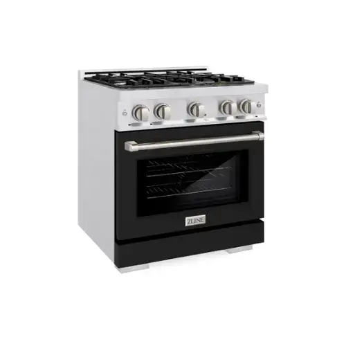 Front. ZLINE - ZLINE 30 in. Select Dual Fuel Satin Steel Range with 4 Burner Cooktop (HDRS-BLM-30) - White Matte.