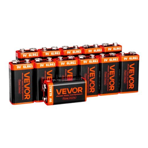  VEVOR - 9V Alkaline Batteries, 12-Pack, 9 Volt Square Battery for Smoke Detector, 10-Year Shelf Life, Long Lasting