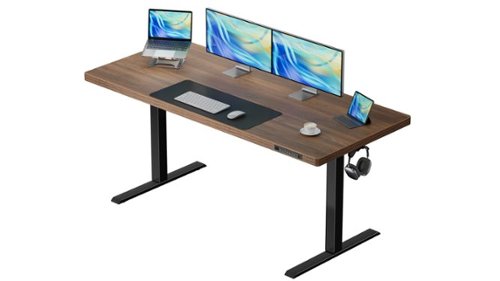 ErgoAV - Adjustable Electric Standing Desk with USB Ports - 63" x 28", Model ERDS3-01WN - Walnut-Front_Standard 