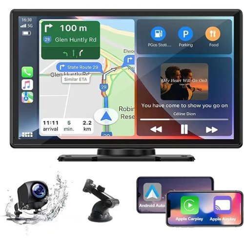 Siljoy - 9" Portable Wireless Apple CarPlay/Android Auto Car Stereo: 4K Dash Cam, 1080P Backup Cam, GPS, Bluetooth, Voice Control - 32G-Front_Standard 