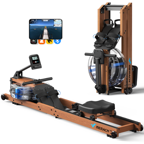 R28 Foldable Water Rowing Machines for Home Gym with Free MERACH App for Immersive Water Rower - Wood-Front_Standard 