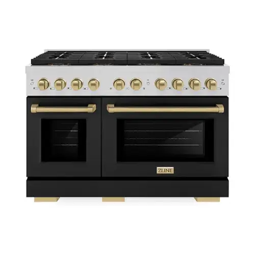 Front. ZLINE - ZLINE Autograph 48 in. Paramount Dual Fuel Range w/ DuoPro Cooktop & Black Doors w/ Bronze Accents (PSDRZ-BLM-48-CB) - Stainless Steel with Black Matte Door.