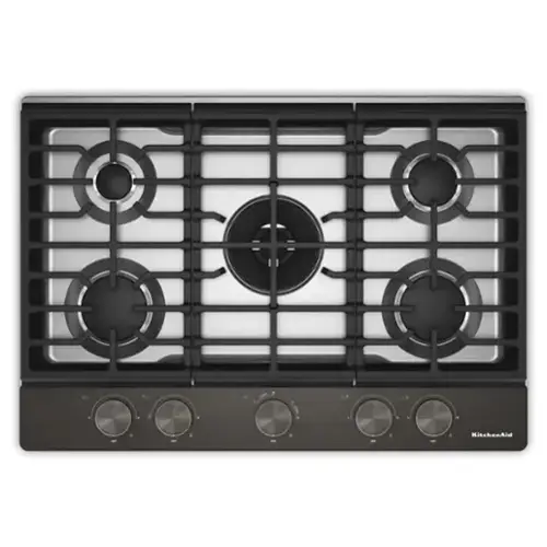 Front. KitchenAid - 30 in. Wide 5 burners Gas Cooktop with Integrated Wok Grate - Black Ore.
