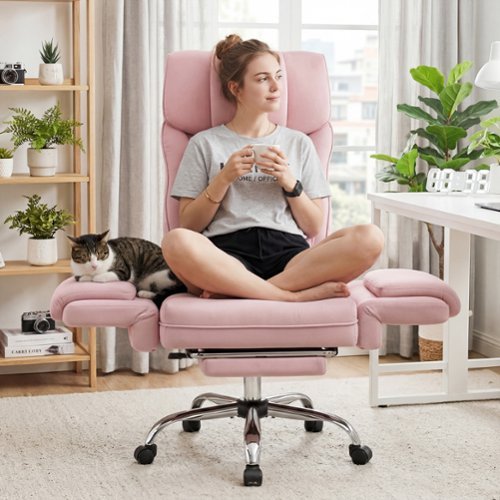 KERDOM - Ergonomic Big Home Office Chair with Expandable Arms, Velvet High Back Exceutive Manager Chair with Footrest Wide Seat - Pink-Front_Standard 