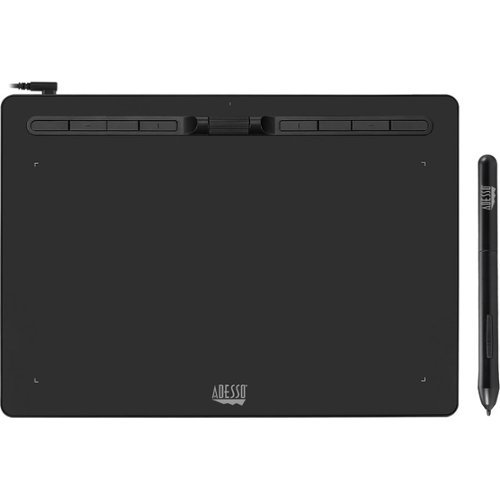 Adesso - 12" x 7" Graphic Tablet - Graphics Tablet - 12" x 7" - 5080 lpi Cable - 8192 Pressure Level - Pen - 1 - Mac, PC - Wired - Black-Front_Standard 