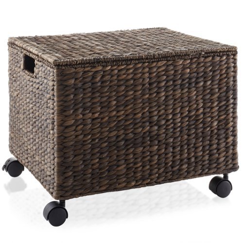 Casafield - Rolling Filing Cabinet - Water Hyacinth File Organizer - Espresso-Front_Standard 