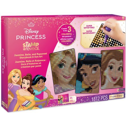 Make It Real: Disney Stamp To Reveal - Jasmine, Belle, Rapunzel Storybook & Dot Art - 1812pcs, DIY 3 Princess Dot Posters, Craft, Girls & Kids Ages 6+