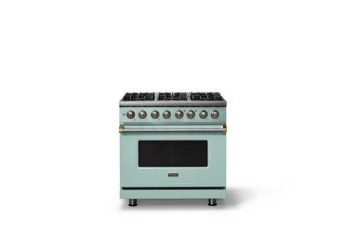 Viking - 36"W 5.6 Cu.Ft. Pro5S Freestanding Sealed 6 Burner Dual Fuel Convection Range - Splash w. Brushed Brass Trim - Splash