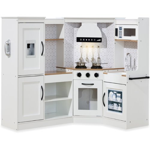 Best Choice Products - Pretend Play Corner Kitchen, Interactive Wooden Kids Set w/ Lights & Sounds - Farmhouse White-Front_Standard 