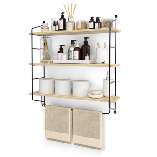 Sorbus - 3-Tier Floating Bathroom Shelves for Wall - Wood Wall Storage for Towels, Over The Toilet Storage Cabinet - Maple-Front_Standard 