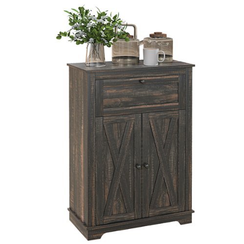 Homcom - Sideboard Storage Cabinet with Doors and Drawer for Kitchen, Living room, 23.5"x11.75"x34.5" - Brown-Front_Standard 