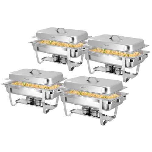 MegaChef - 9.5 Quart Stackable Stainless Steel Professional Chafing Dish/Food Warmer/Buffet Server Serving Trays, Set of 4 - Silver-Front_Standard 