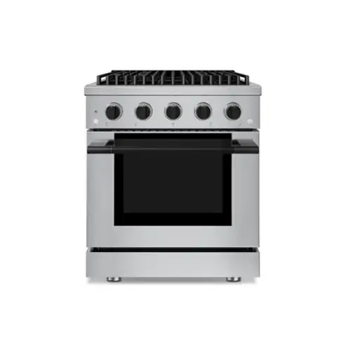 Front. Hauslane - 30" Matte Black Gas Range 4 Burners (20,000 BTU) 4.2 cu.ft Convection Oven 5 Racks Convertible NG/LP - Matte Black.