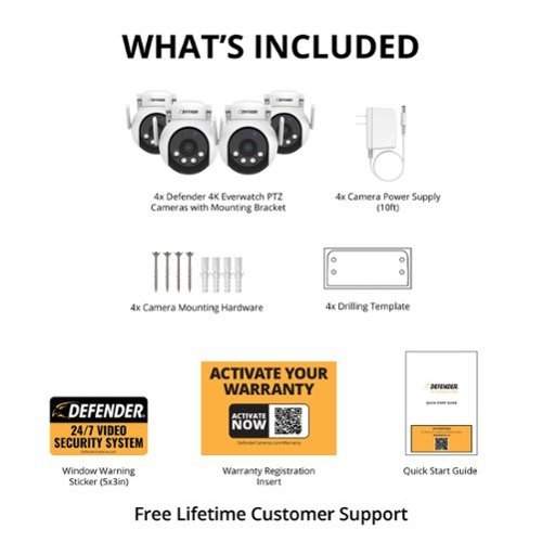 Defender AI 4K Everwatch PTZ 360° Wi-Fi 6 Plug-in Security Camera, Color Night Vision, AI-Tracking, Easy Setup , 4 Pack - White BUY IN MIDDLE EAST