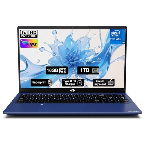 NIMO - 15.6" FHD IPS Student Laptop 16GB RAM 1TB SSD, 4 Cores 13th Gen Intel N150 3.6GHz Fingerprint Wi-Fi 6 - Blue-Front_Standard 