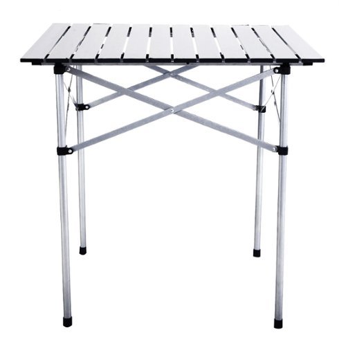 Costway Roll Up Portable Folding Camping Square Aluminum Picnic Table w/Bag (27-3/5'' ) - Silver