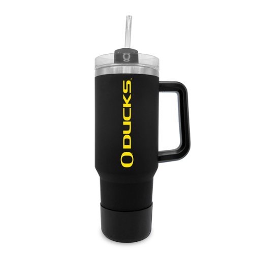 The Fanatic Group - Oregon Ducks 40oz. Stainless Tumbler with Handle & Removable Straw - Black-Front_Standard 