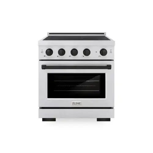 Front. ZLINE - Autograph 30 in. 4.2 cu. ft. Paramount Freestanding Induction Range with 4 Burners in Satin Steel with Black Accents - Satin Stainless Steel.