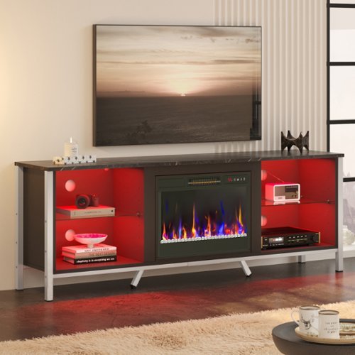 Bestier - TV Stand with Fireplace for TV Gaming Entertainment Center Up to 75" - Black Marble