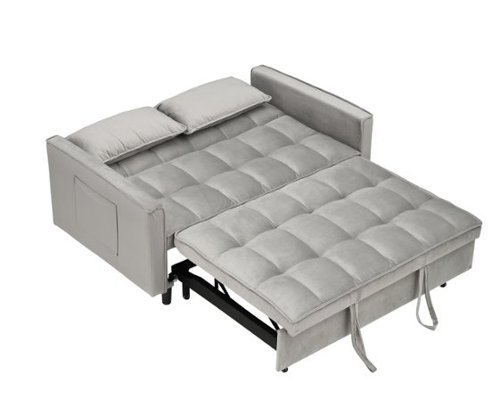 Trinkets Crazed - 3 in 1 Velvet Convertible Sleeper Sofa Bed, Futon Couches for Living Room with Side Pocket/Adjustable Backrest - Gray-Front_Standard 