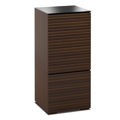 Salamander Designs - Chameleon Collection Zurich 517 Single AV Cabinet (Horizontal Wood Pattern with Black Glass Top) - Dark Wood