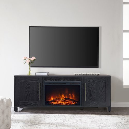 Camden&Wells - Yarmouth Log Fireplace TV Stand for Most TVs up to 75" - Obsidian-Front_Standard 