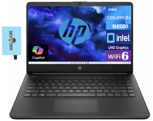 HP - 14 Laptop 14.0 HD (Intel Celeron N4500, 32GB DDR4, 1TB PCIe SSD, Intel UHD, Win 11 Pro) w/USB Hub - Jet Black-Front_Standard 