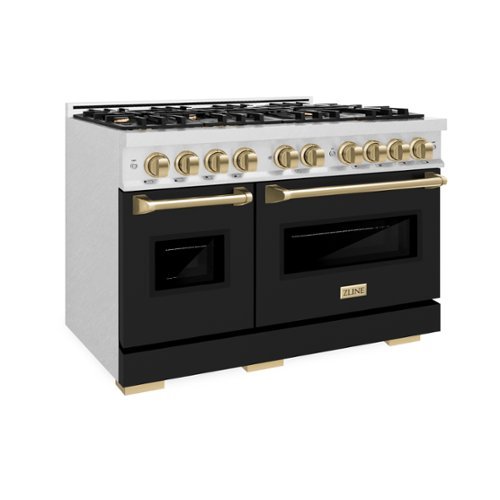 ZLINE - Autograph 48" 6.7 cu. ft. Freestanding Classic Dual Fuel Satin Steel Range w/ Black & Bronze Accents - Black Matte