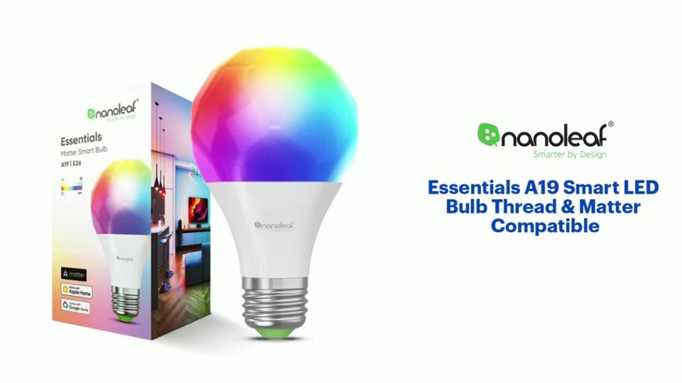 Nanoleaf - Essentials Matter A19 Smart LED Light Bulb - Thread & Matter-Enabled - Multicolor Product Features video 1 minutes 28 seconds