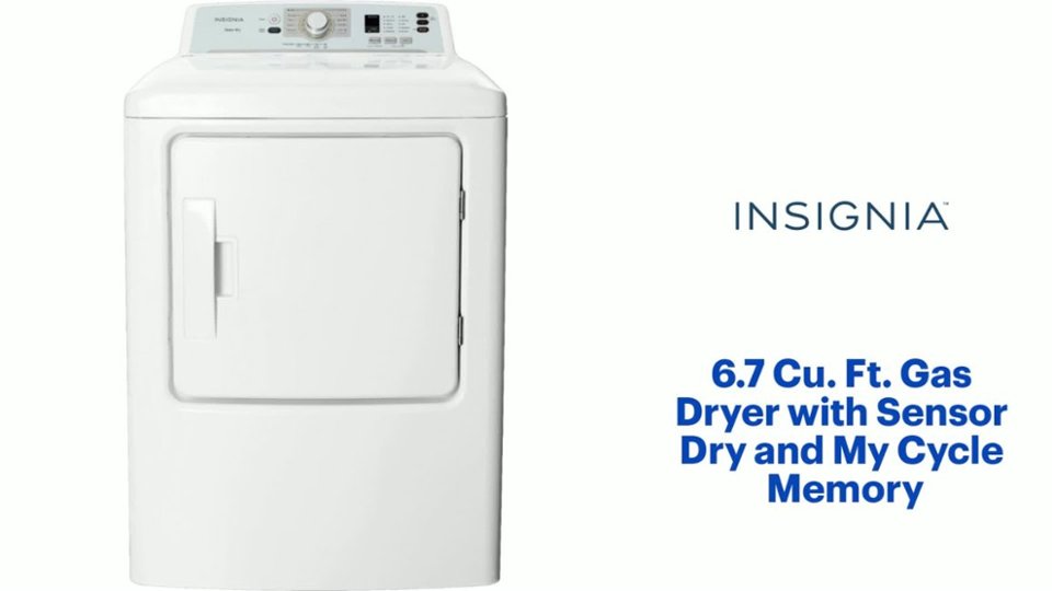 Insignia™ 6.7 Cu. Ft. Gas Dryer with Sensor Dry and My Cycle Memory Features video 1 minutes 02 seconds
