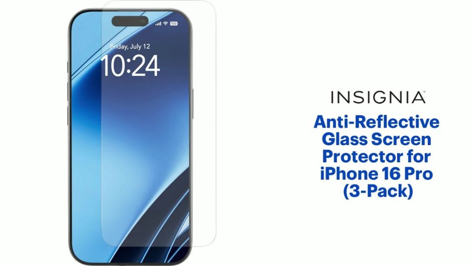 InsigniaT - Anti-Reflective Glass Screen Protector for iPhone 16 Pro (3-Pack) - Clear Product Features video 1 minutes 09 seconds