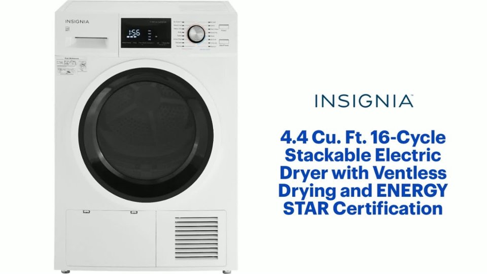 Insignia - 4.4 Cu. Ft. 16-Cycle Stackable Electric Dryer with Ventless Drying Features video 1 minutes 22 seconds