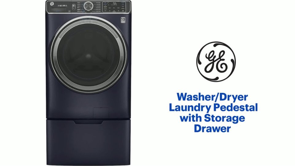 GE - Washer/Dryer Laundry Pedestal with Storage Drawer Features video 0 minutes 52 seconds