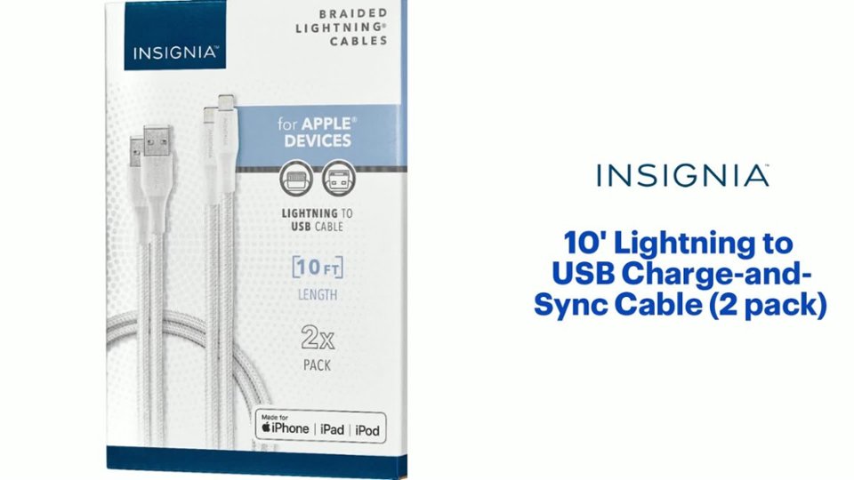 Insignia™ - 10' Lightning to USB Charge-and-Sync Cable (2 pack) Features video 0 minutes 44 seconds