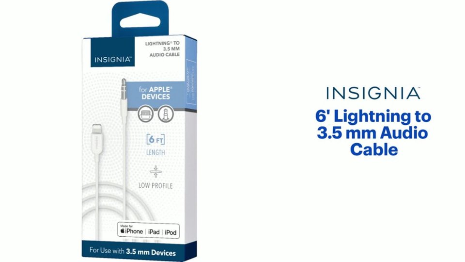 Insignia™ - 6' Lightning to 3.5 mm Audio Cable Features video 0 minutes 46 seconds