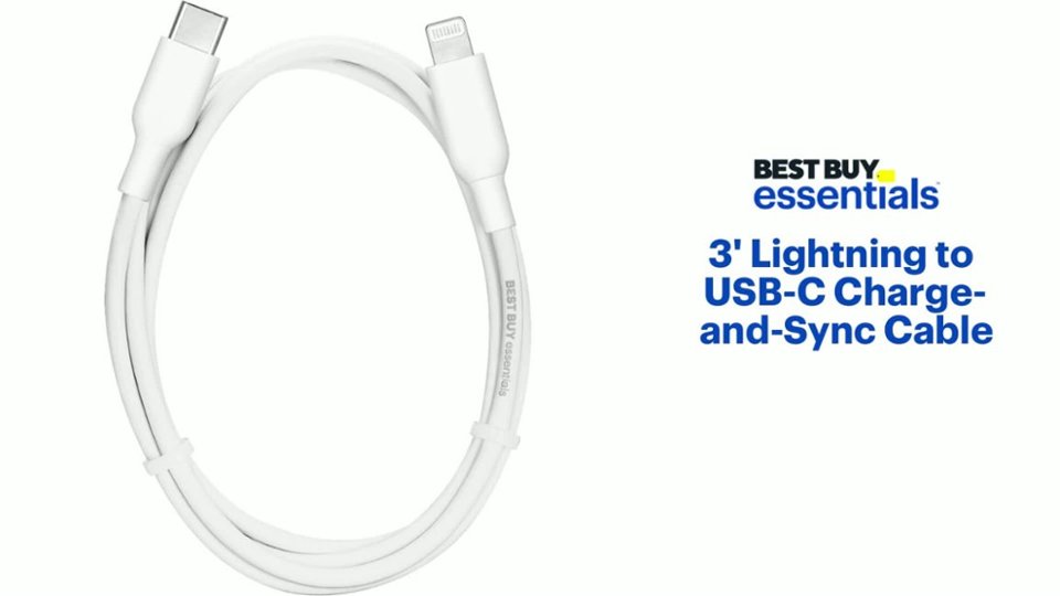 Best Buy essentials™ - 3' USB-C to Lightning Charge-and-Sync Cable Features video 0 minutes 48 seconds