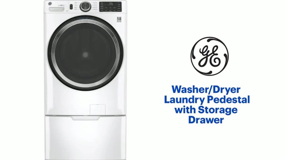 GE - Washer/Dryer Laundry Pedestal with Storage Drawer Features video 0 minutes 47 seconds