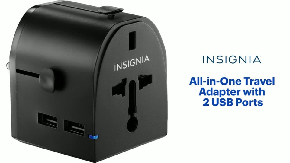 Insignia™ - All-in-One Travel Adapter with 2 USB Ports Features video 0 minutes 34 seconds
