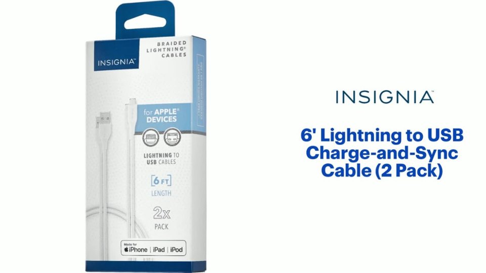 Insignia - 6' Lightning to USB Charge-and-Sync Cable (2 Pack) - Moon Gray Features video 0 minutes 54 seconds