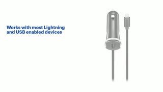 Insignia - 25W 9' Lightning Vehicle Charger with 1 USB Port Features video 1 minutes 00 seconds