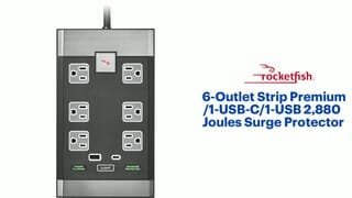 Rocketfish™ 6-Outlet Strip Premium/1-USB-C/1-USB 2,880 Joules Surge Protector Features video 1 minutes 36 seconds