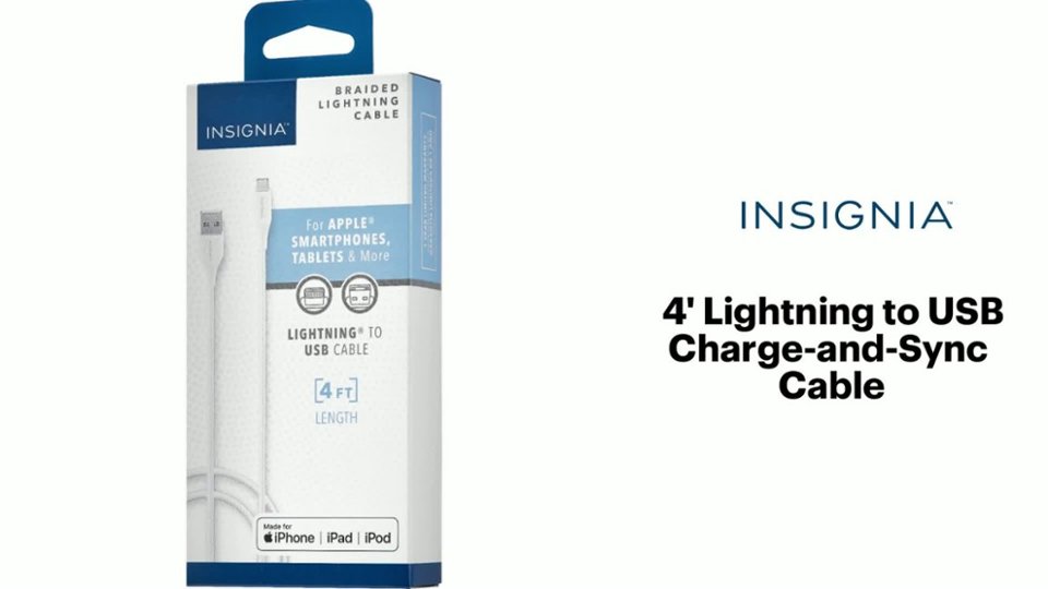 Insignia™ - 4' USB-A to Lightning Charge-and-Sync Cable Features video 0 minutes 42 seconds
